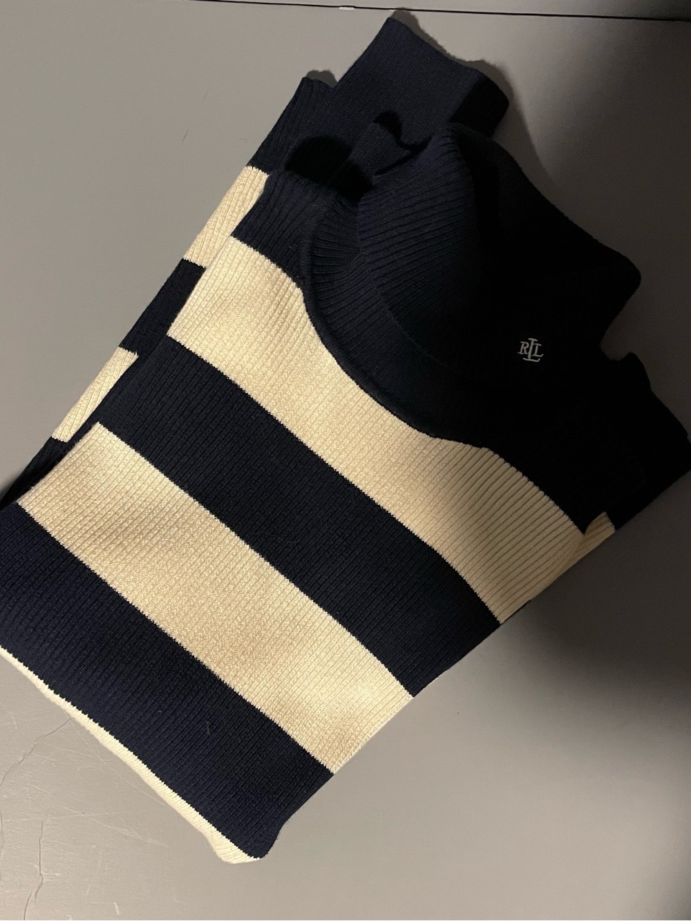 Lauren Ralph Lauren Bold Stripe Ribbed Turtleneck Sweater L Pullover